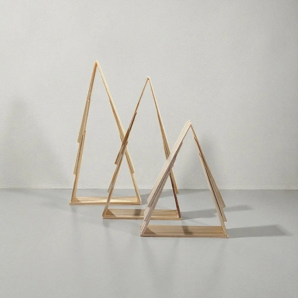 Set of 3 Wooden Pine‎ Triangle Christmas Tree Display Decor